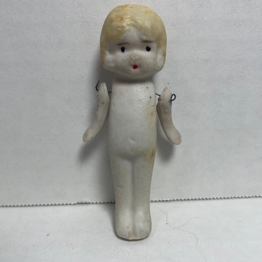 Antique Frozen Charlotte Bisque Girl Doll Japan 3” 100+ years old